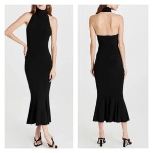 NEW NORMA KAMALI Halter Turtle Fishtail Dress Black M NWT